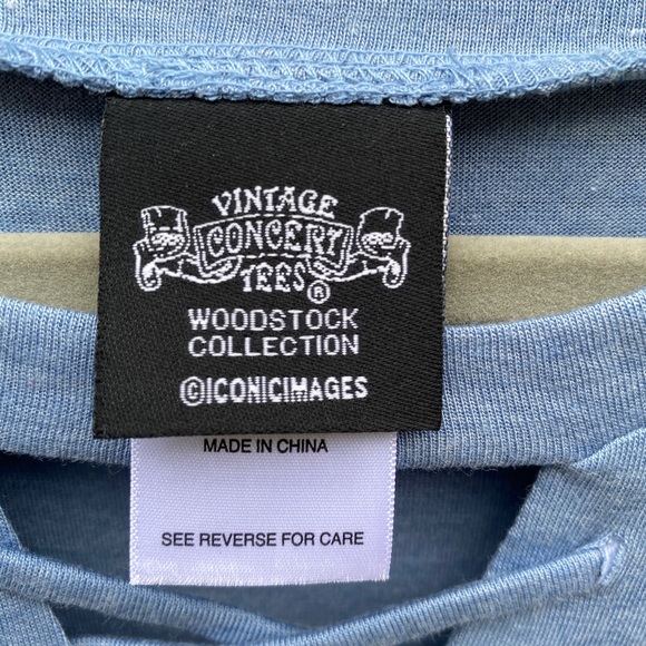 Vintage Concert Tees Blue Woodstock Short Sleeve Tee Shirt with Lace Up Detail - Picture 8 of 8